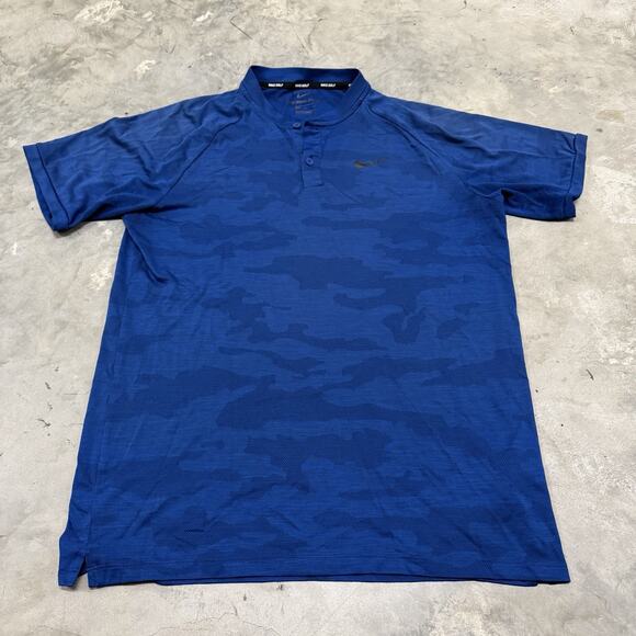 Nike Tiger Woods TW Polo Shirt Blue Camo Zonal Cooling Blade Collar Mens Medium - Picture 1 of 8